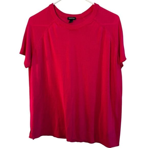 Torrid Womens Size Large Pullover Sweater Red Short Sleeve Crewneck Side Slits - Picture 1 of 6